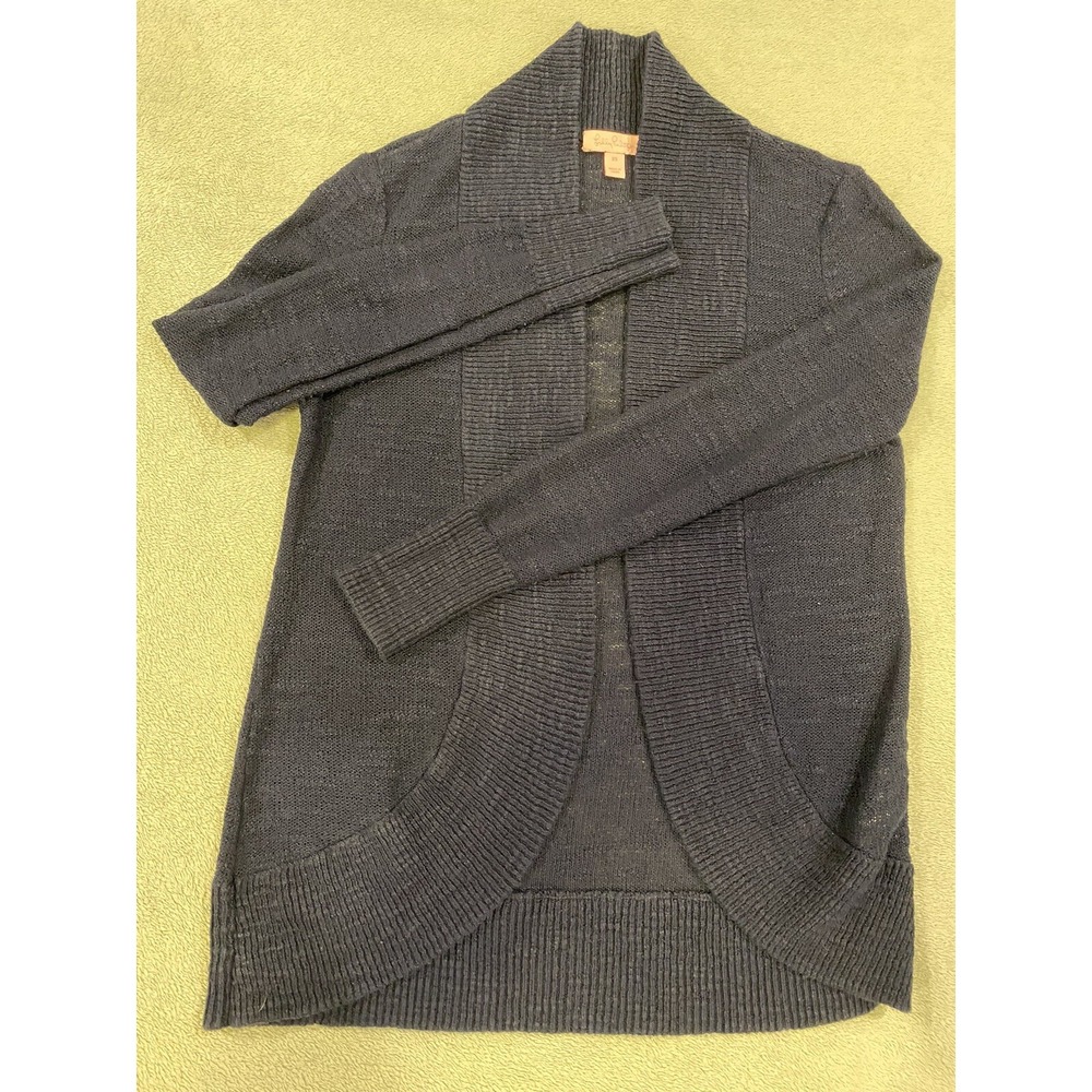 LILLY PULITZER Amalie‎ XS Open-Front Knit Cardigan Sweater True Navy Blue